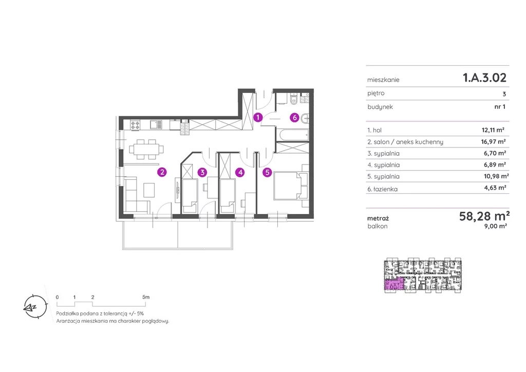 Mieszkanie na sprzedaż, 58,28 m², 4 pokoje, 3 piętro, oferta nr 116203/78/OMS