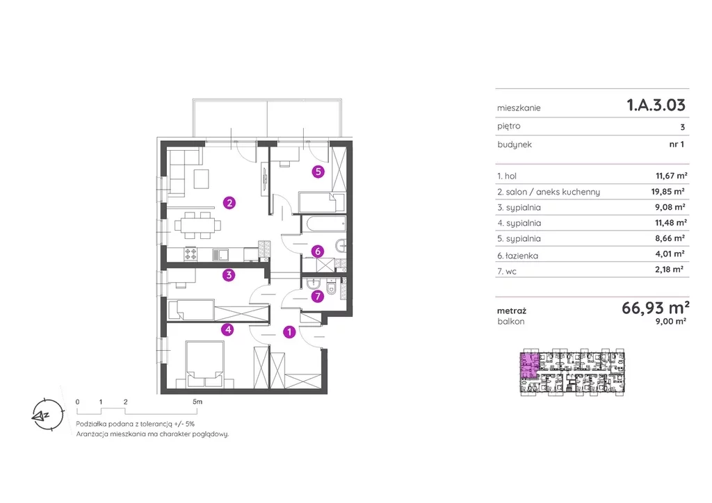 Mieszkanie na sprzedaż, 66,93 m², 4 pokoje, 3 piętro, oferta nr 121550/78/OMS