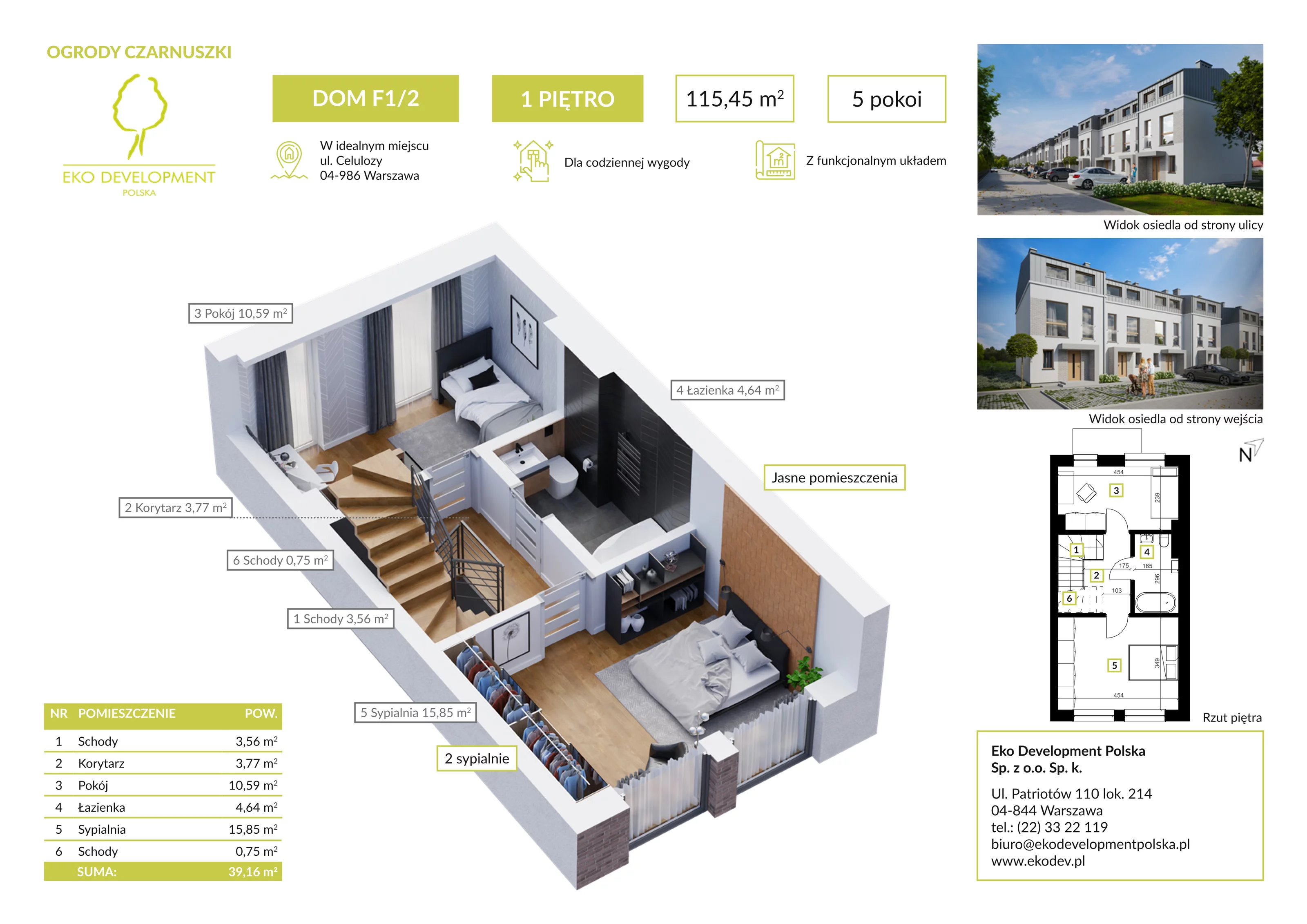 5 pokoi, mieszkanie 115,45 m², parter, oferta nr F1.2, Osiedle Ogrody Czarnuszki, Warszawa, Wawer, Nadwiśle, ul. Celulozy 32