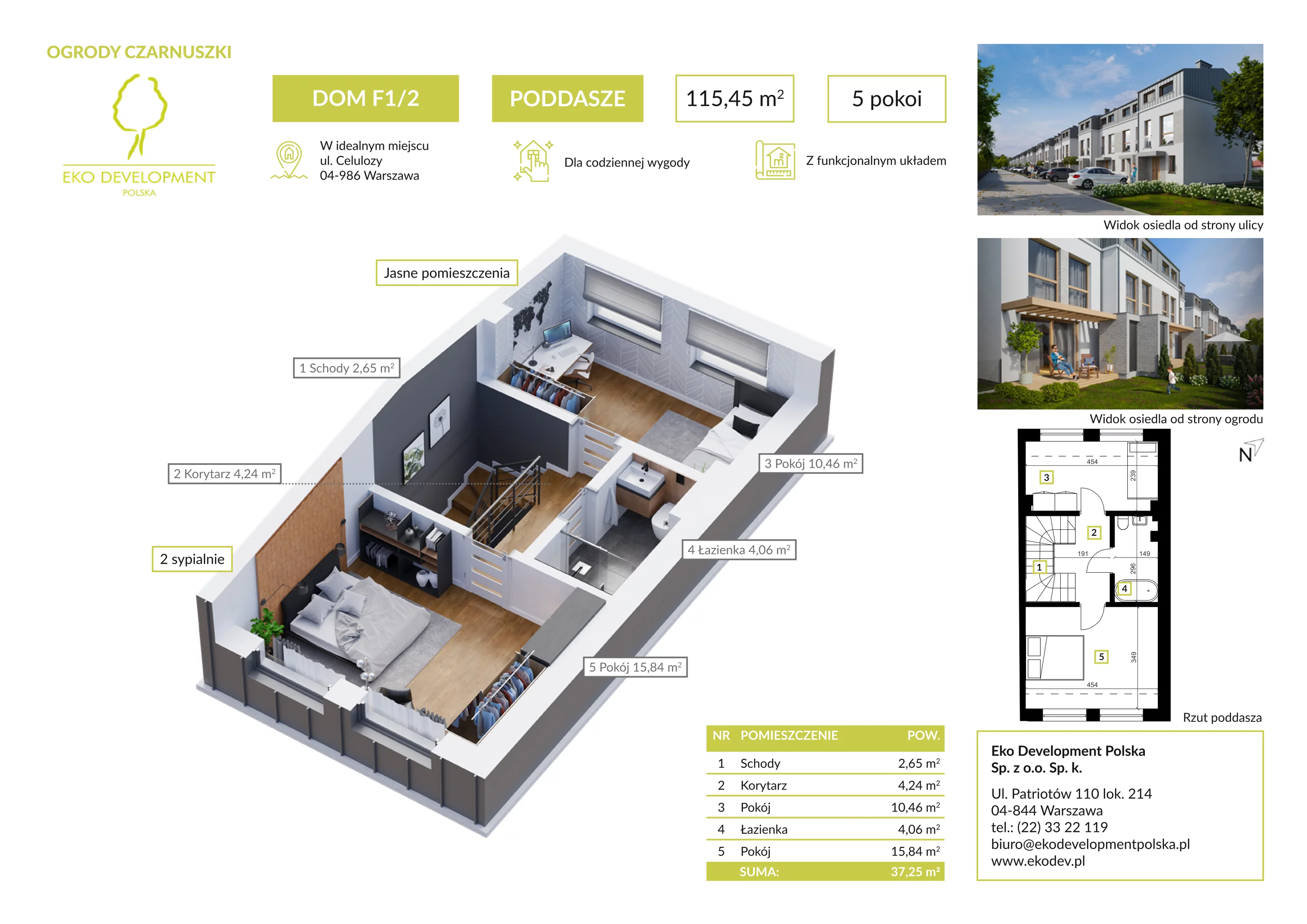 5 pokoi, mieszkanie 115,45 m², parter, oferta nr F1.2, Osiedle Ogrody Czarnuszki, Warszawa, Wawer, Nadwiśle, ul. Celulozy 32