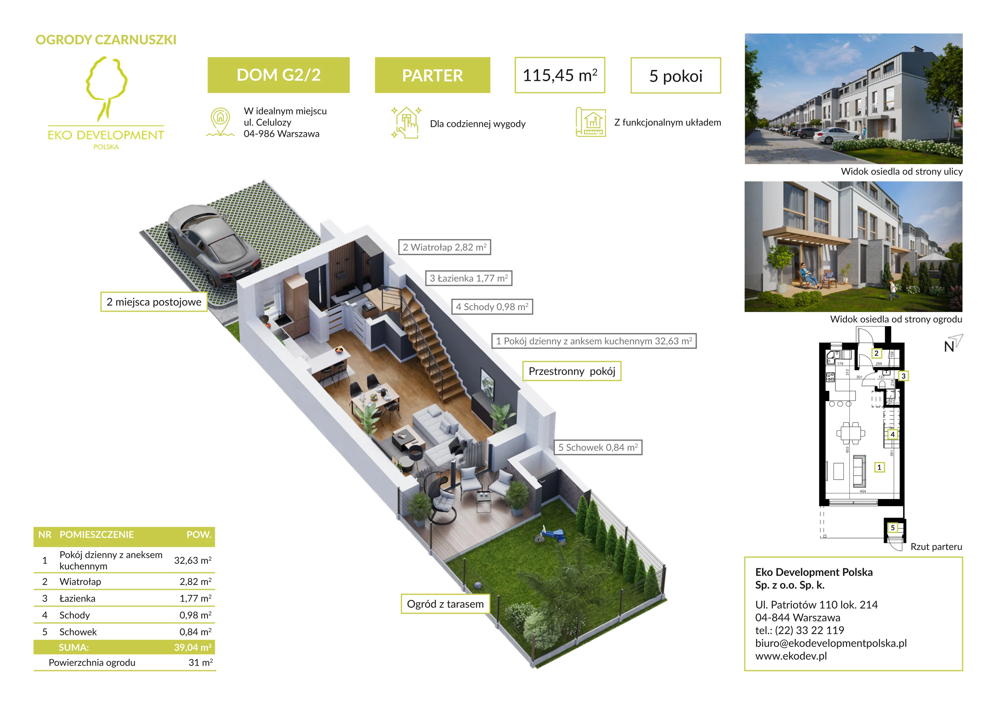 5 pokoi, mieszkanie 115,45 m², parter, oferta nr G2.2, Osiedle Ogrody Czarnuszki, Warszawa, Wawer, Nadwiśle, ul. Celulozy 32