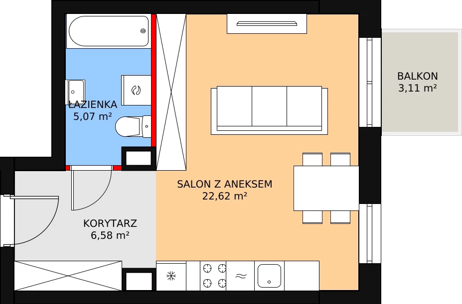 1 pokój, mieszkanie 34,24 m², piętro 2, oferta nr B10, Osiedle Natura Life, Łomianki, ul. Fabryczna