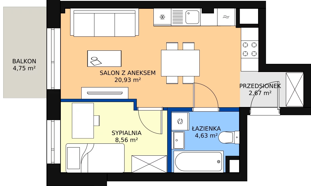 Zalety mieszkania 36.79 m², A1.41