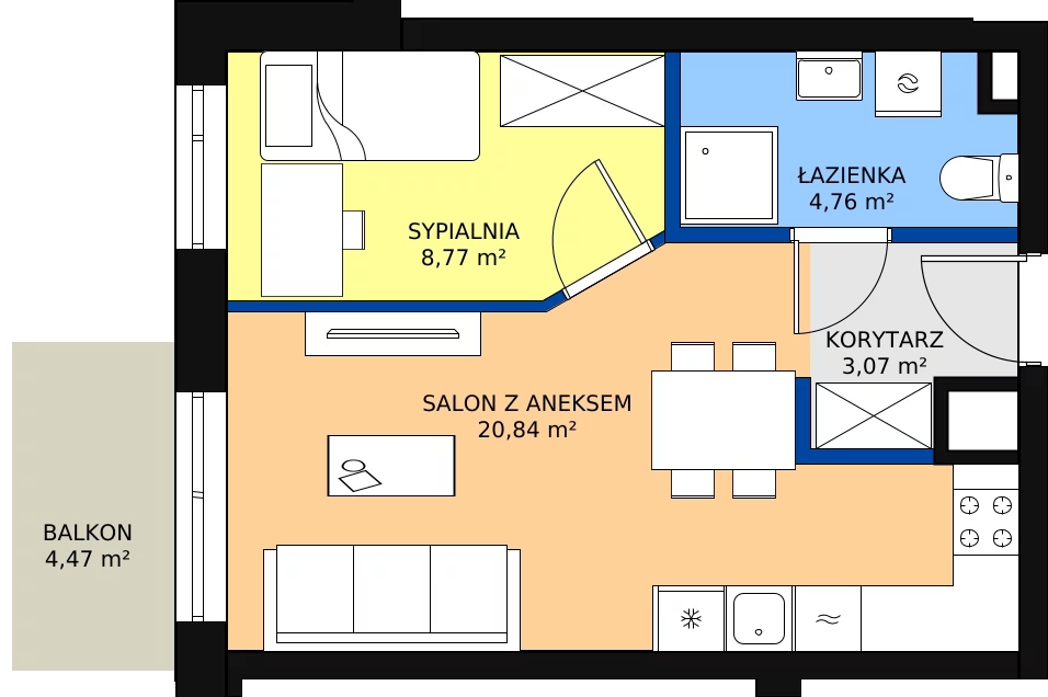 Zalety mieszkania 37.11 m², A1.116