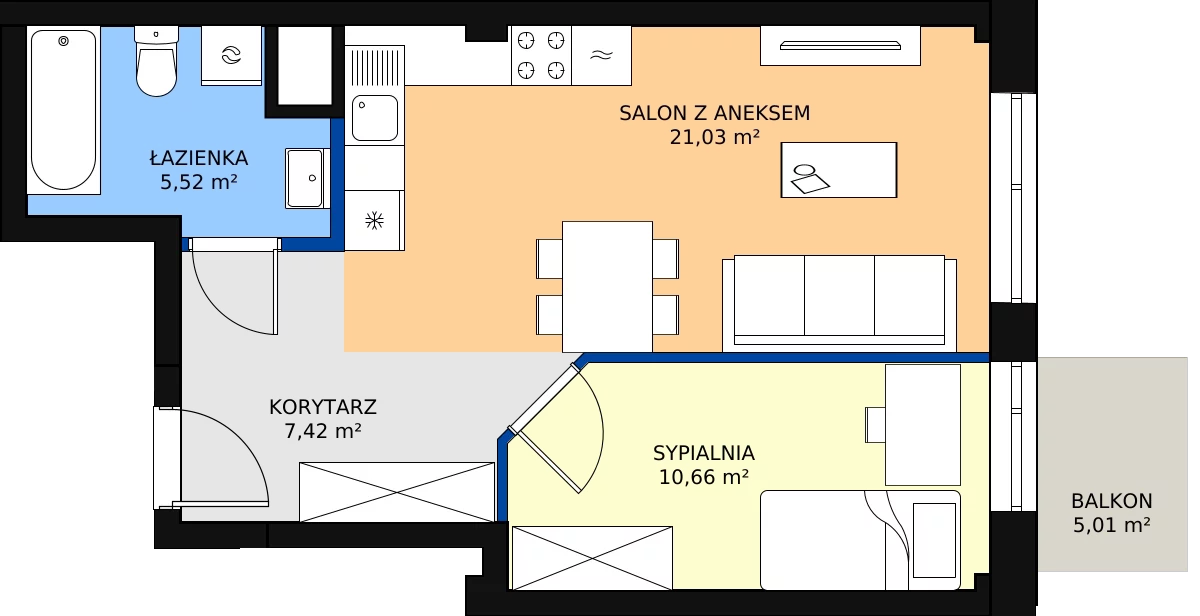 Zalety mieszkania 44.52 m², A1.50