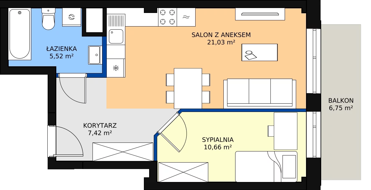 Zalety mieszkania 44.52 m², A1.58