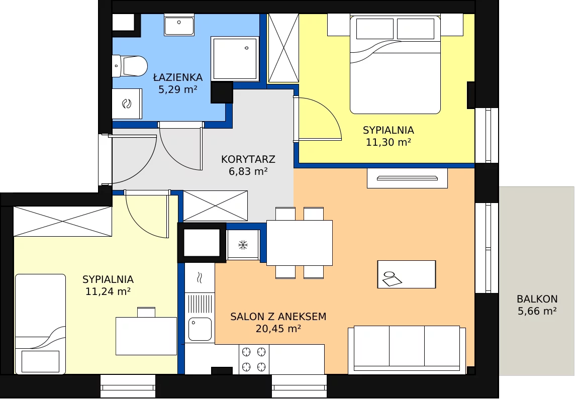 Zalety mieszkania 55.12 m², A1.54
