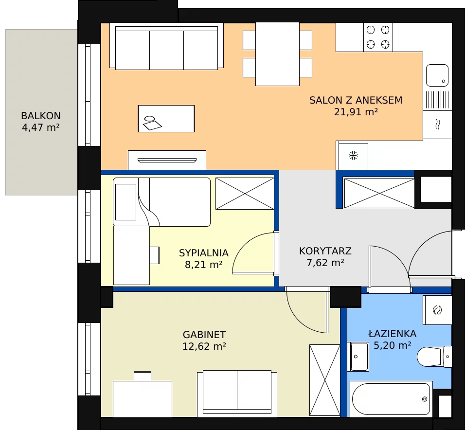Zalety mieszkania 55.56 m², A1.18