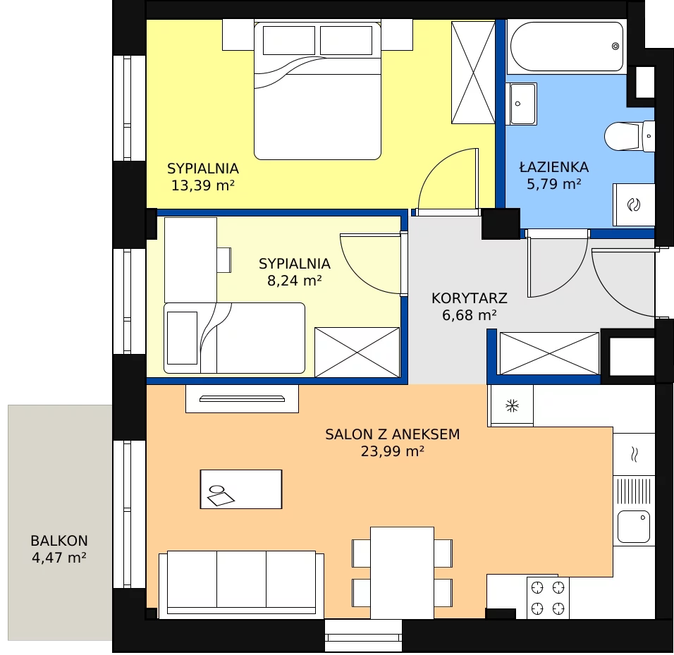 Zalety mieszkania 58.09 m², A1.31