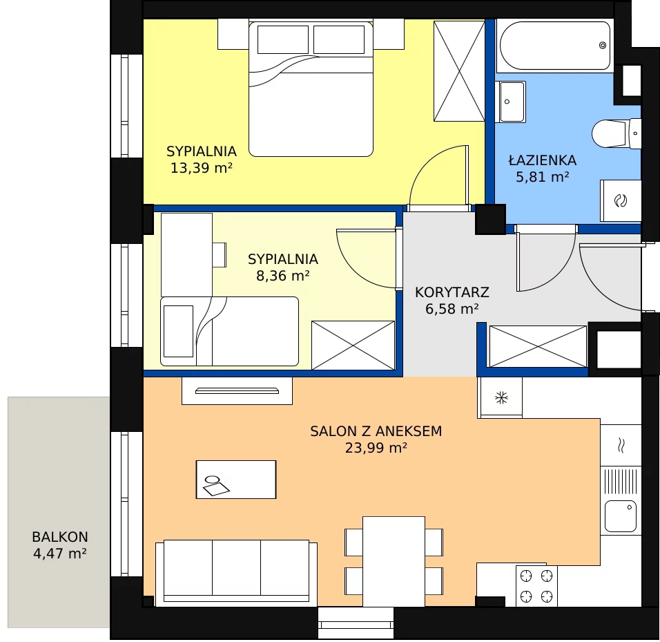 Zalety mieszkania 58.13 m², A1.47