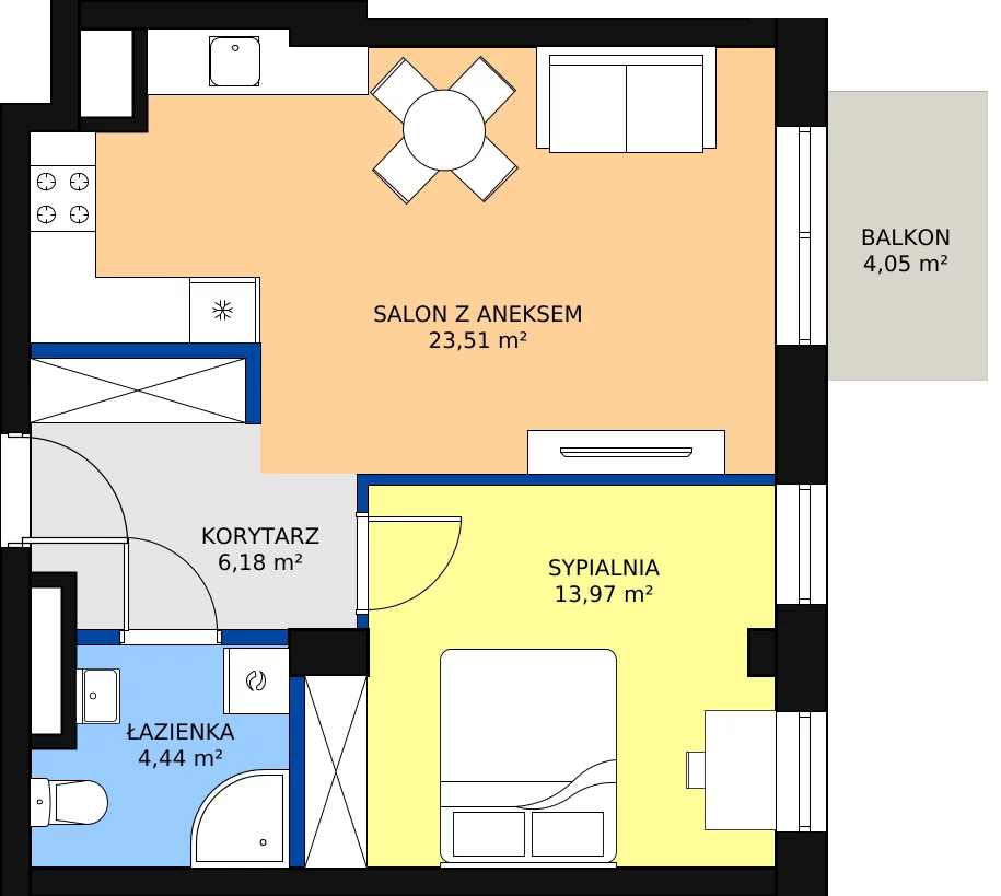 Zalety mieszkania 48.1 m², B1.3