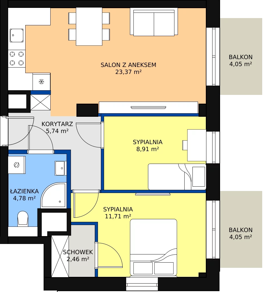 Zalety mieszkania 56.97 m², B1.4