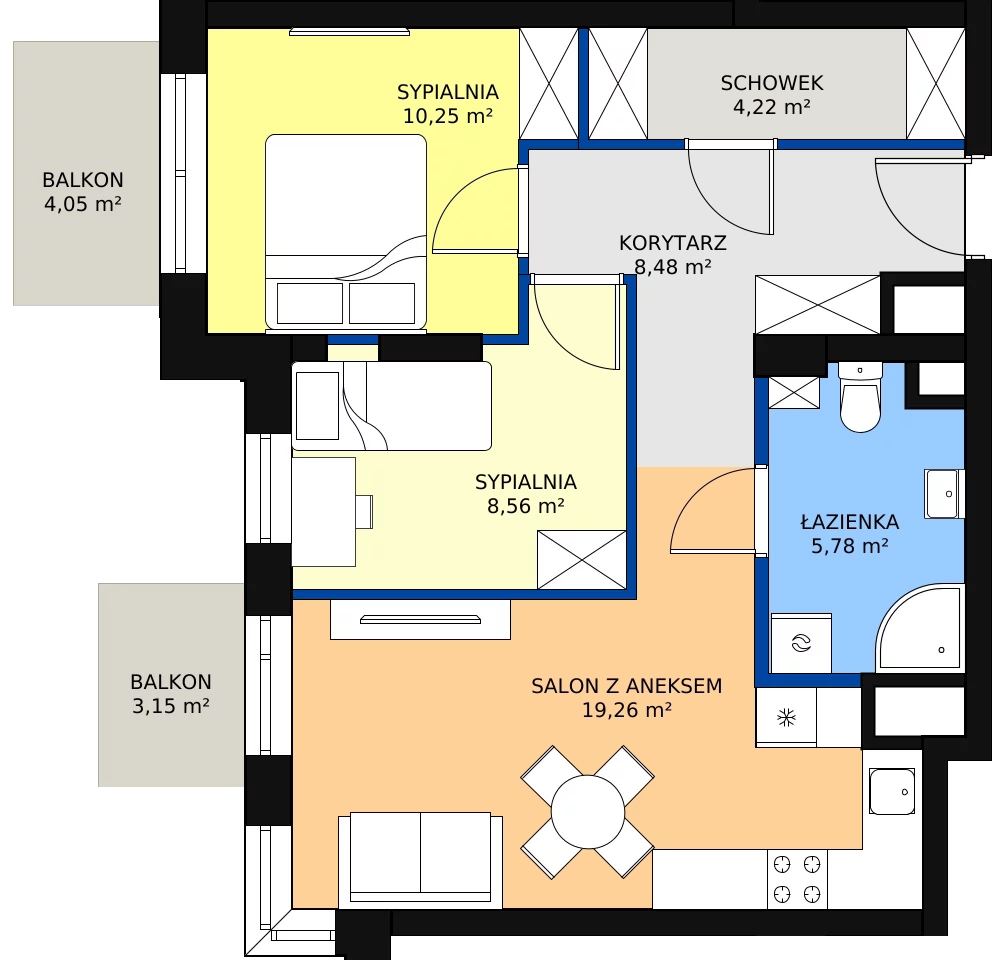 Zalety mieszkania 56.55 m², B1.7