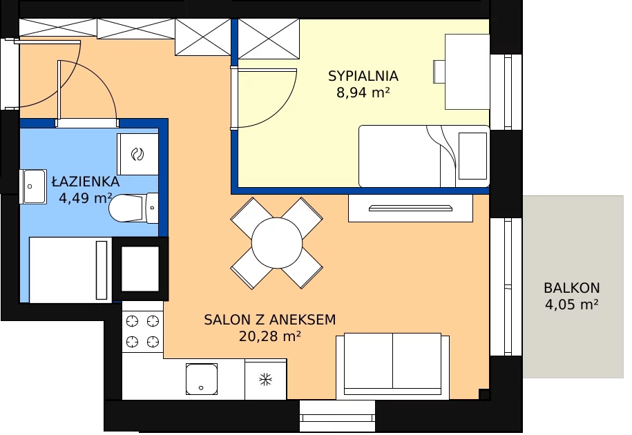 Zalety mieszkania 33.71 m², B1.12