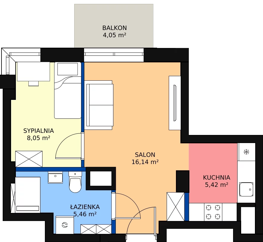 Zalety mieszkania 35.05 m², B1.14