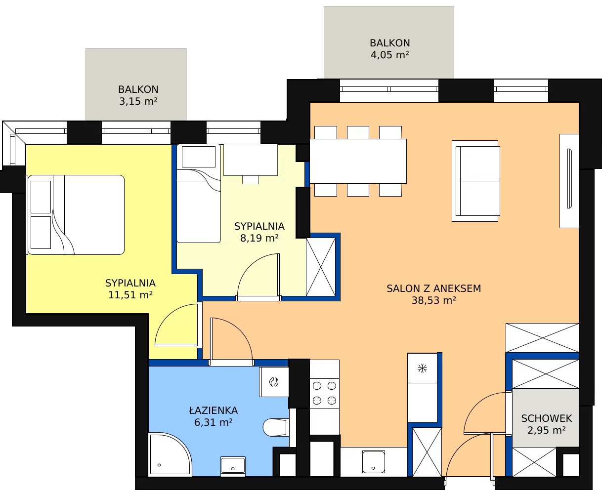 Zalety mieszkania 67.49 m², B1.39