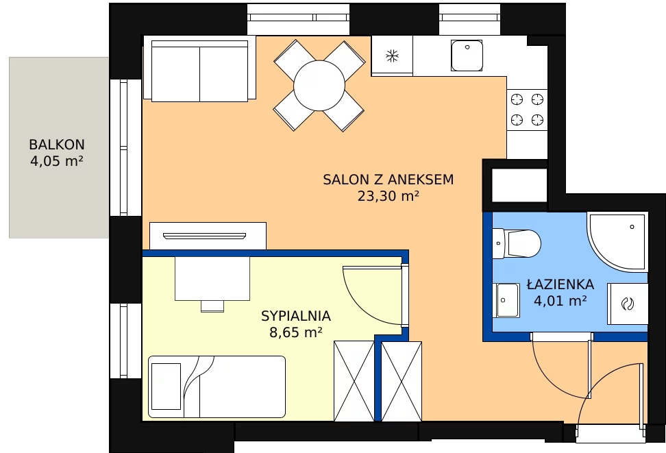 Zalety mieszkania 35.96 m², B1.40