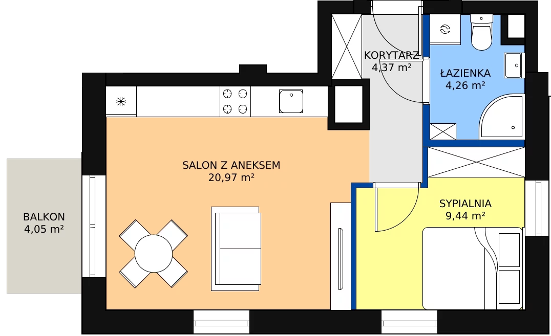 Zalety mieszkania 39.04 m², B1.46
