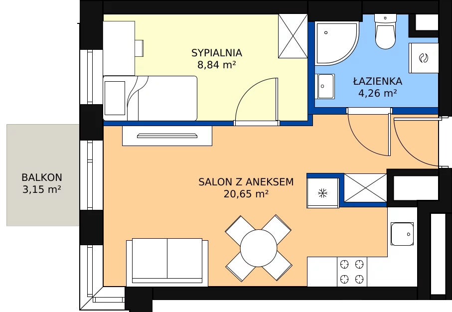 Zalety mieszkania 33.75 m², B1.48