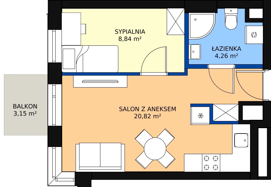 Zalety mieszkania 33.92 m², B1.68