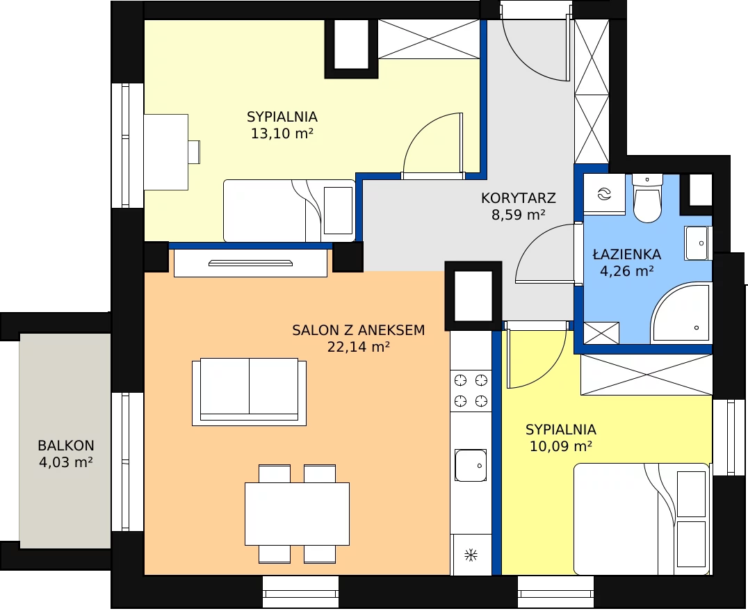 Zalety mieszkania 58.17 m², B1.76