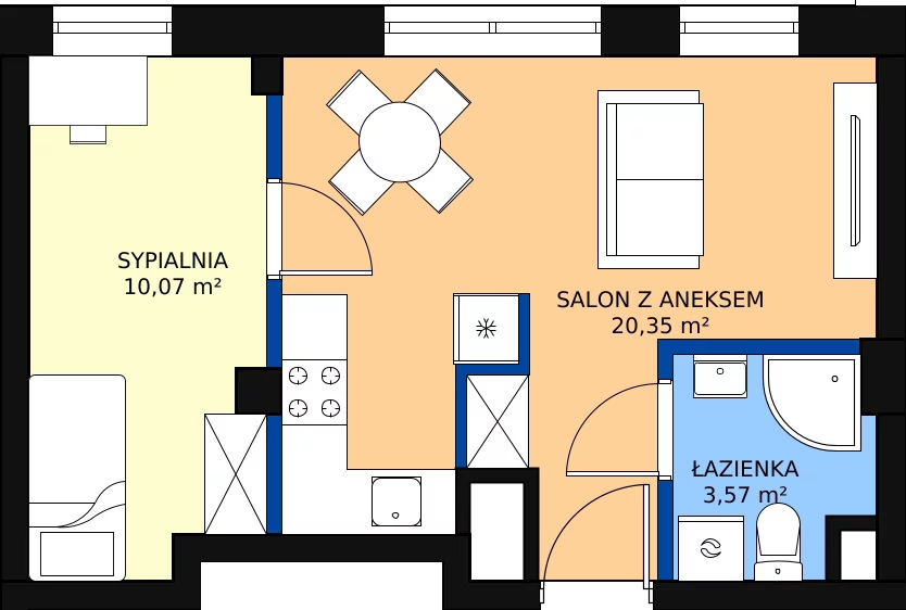 Zalety mieszkania 33.99 m², B1.77