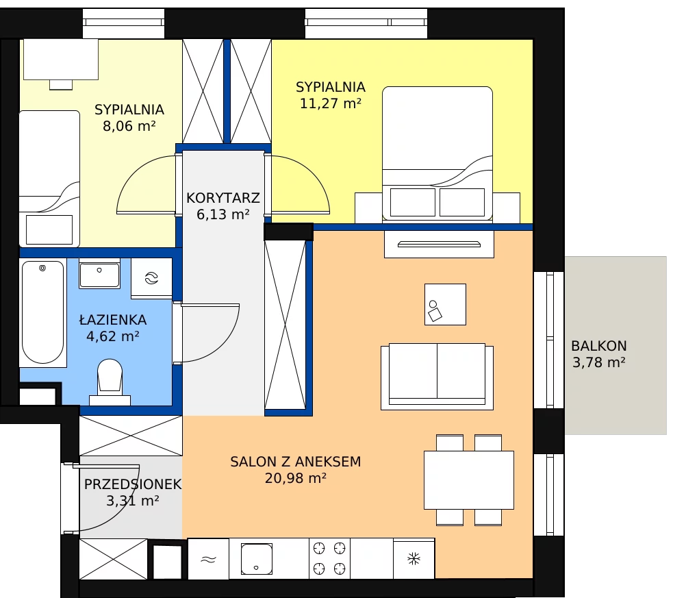 Zalety mieszkania 54.37 m², G49