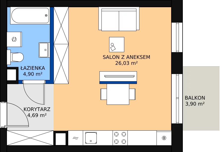 Zalety mieszkania 35.62 m², G23