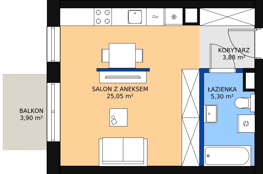 Zalety mieszkania 34.23 m², H30