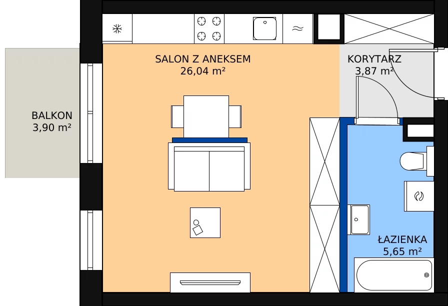 Zalety mieszkania 35.56 m², I24