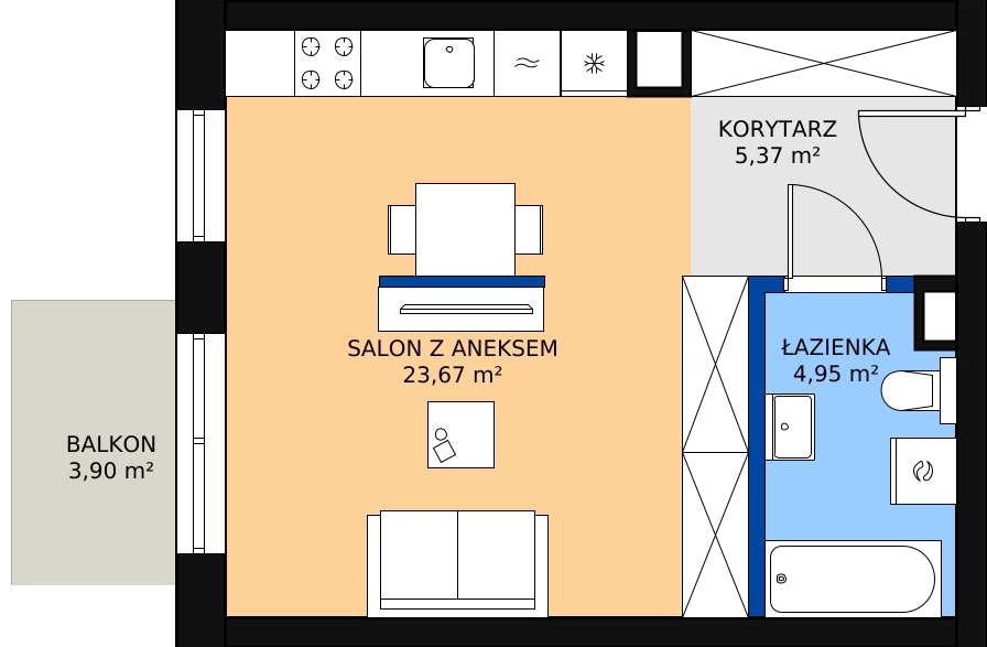 Zalety mieszkania 33.99 m², J16
