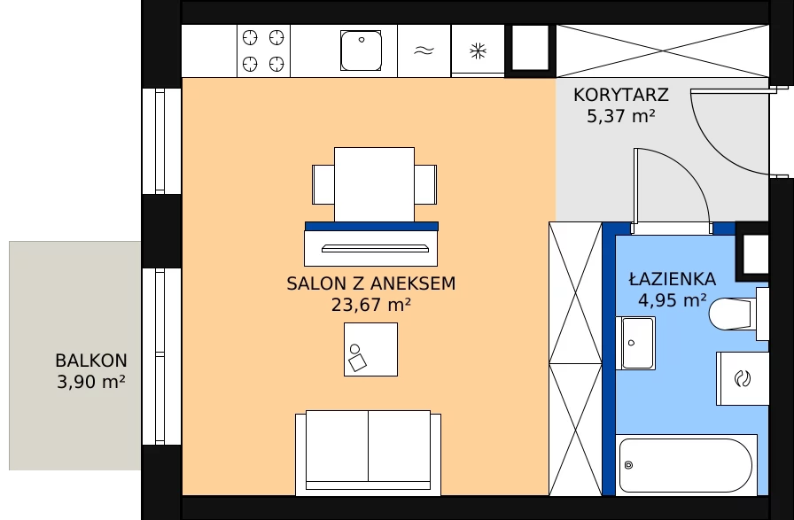 Zalety mieszkania 33.99 m², J28