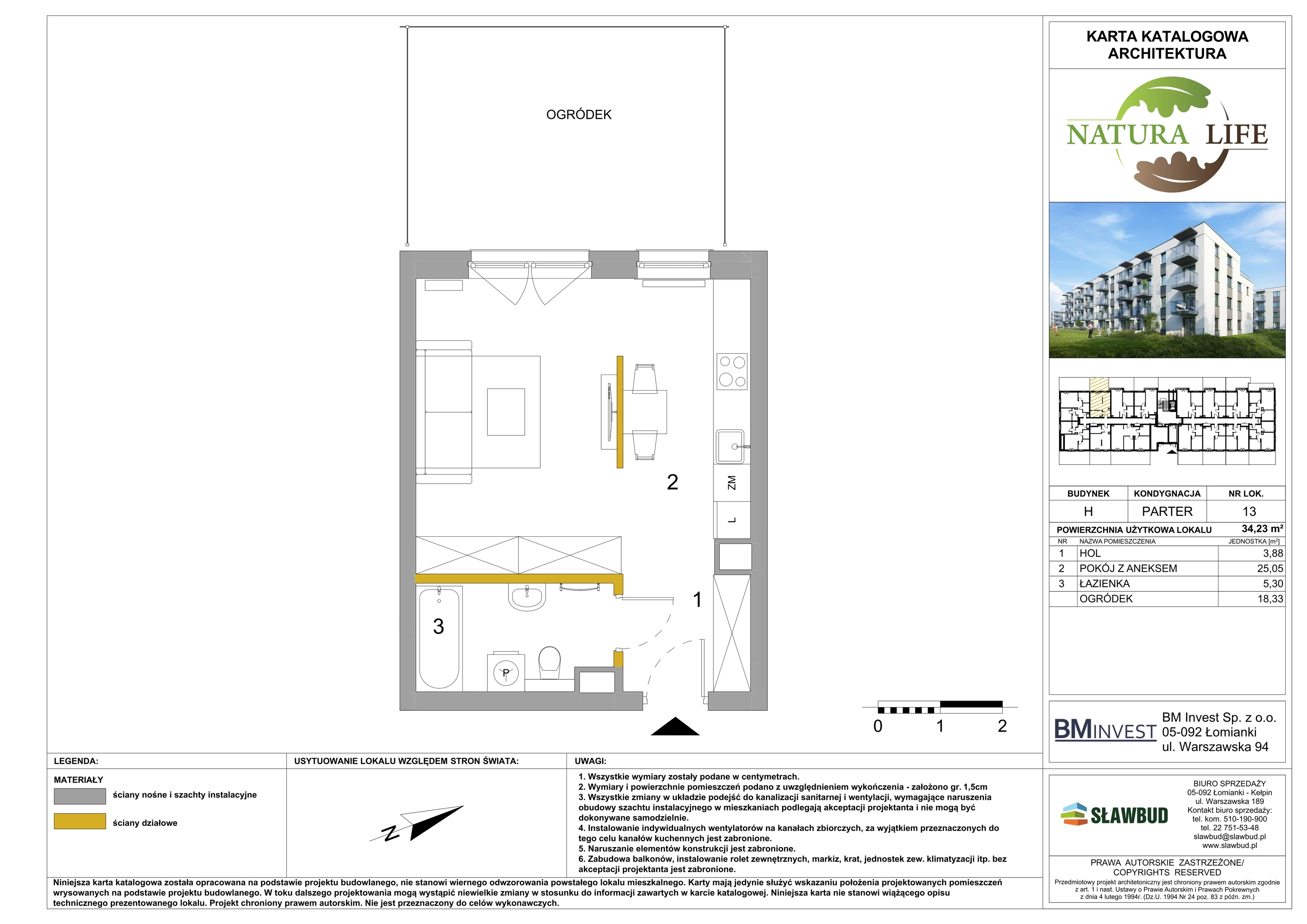 Mieszkanie 34,23 m², parter, oferta nr H13, Osiedle Natura Life - Etap II, Łomianki, ul. Wiślana