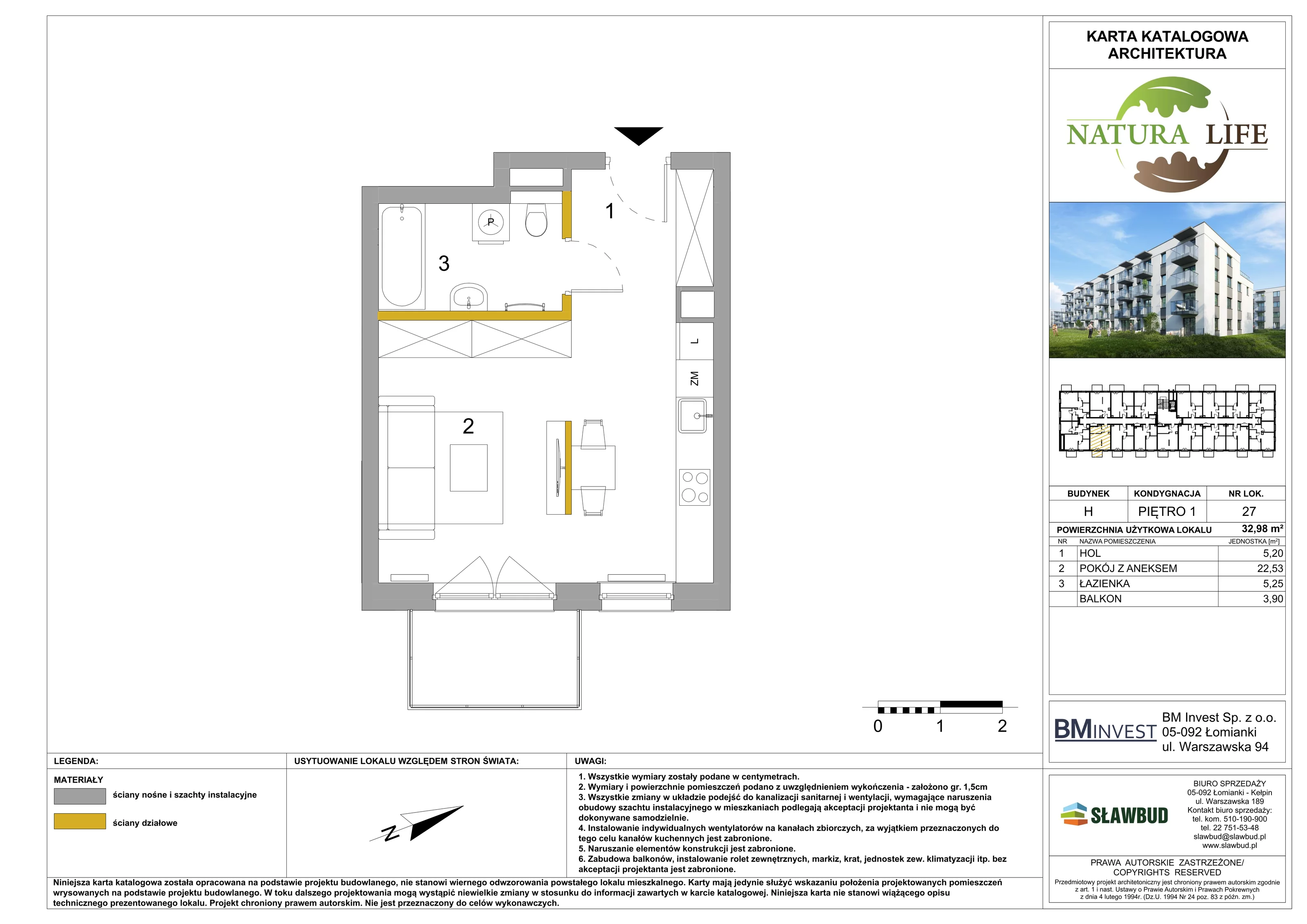 Mieszkanie 32,98 m², piętro 1, oferta nr H27, Osiedle Natura Life - Etap II, Łomianki, ul. Wiślana