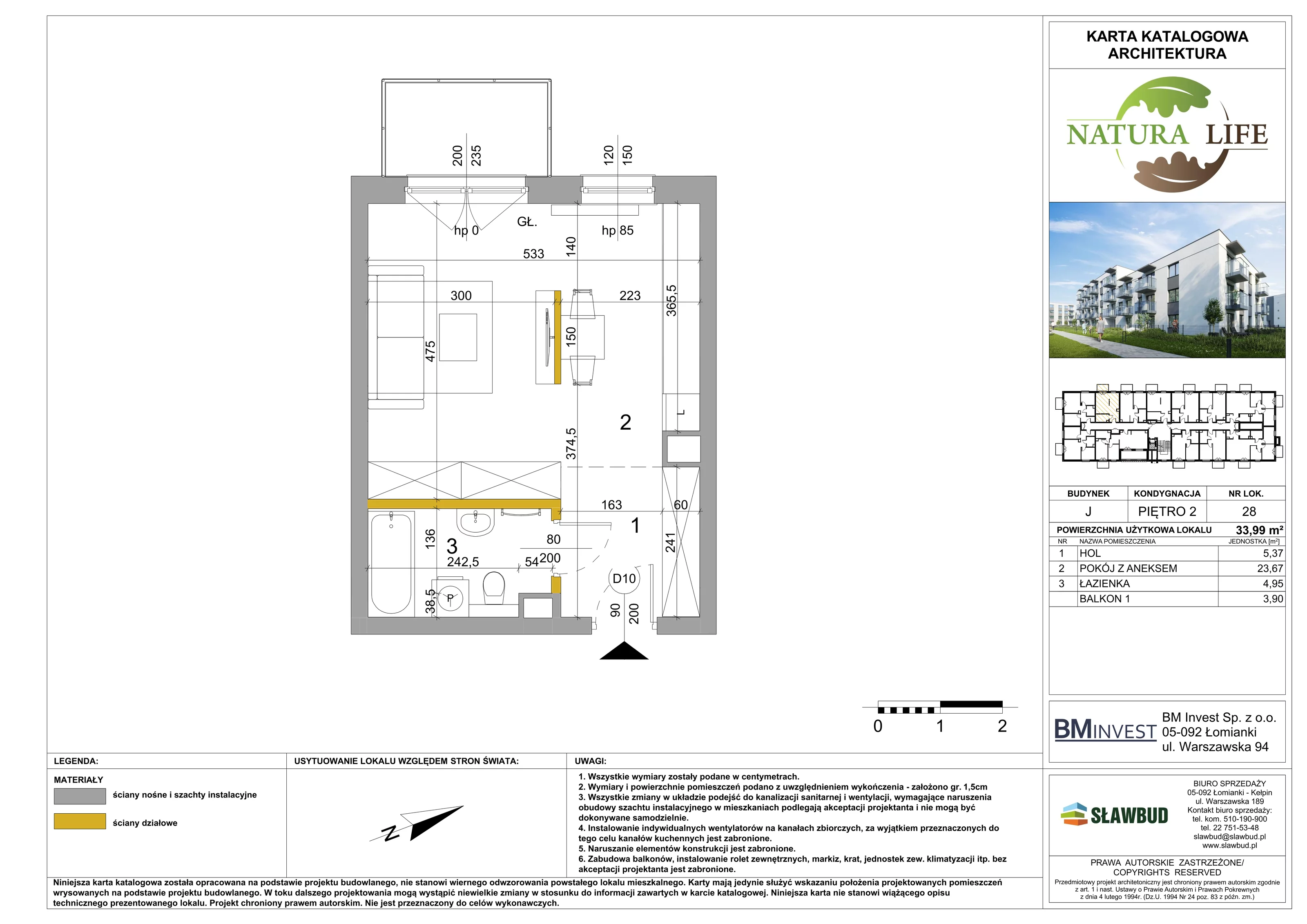 Mieszkanie 33,99 m², piętro 2, oferta nr J28, Osiedle Natura Life - Etap II, Łomianki, ul. Wiślana