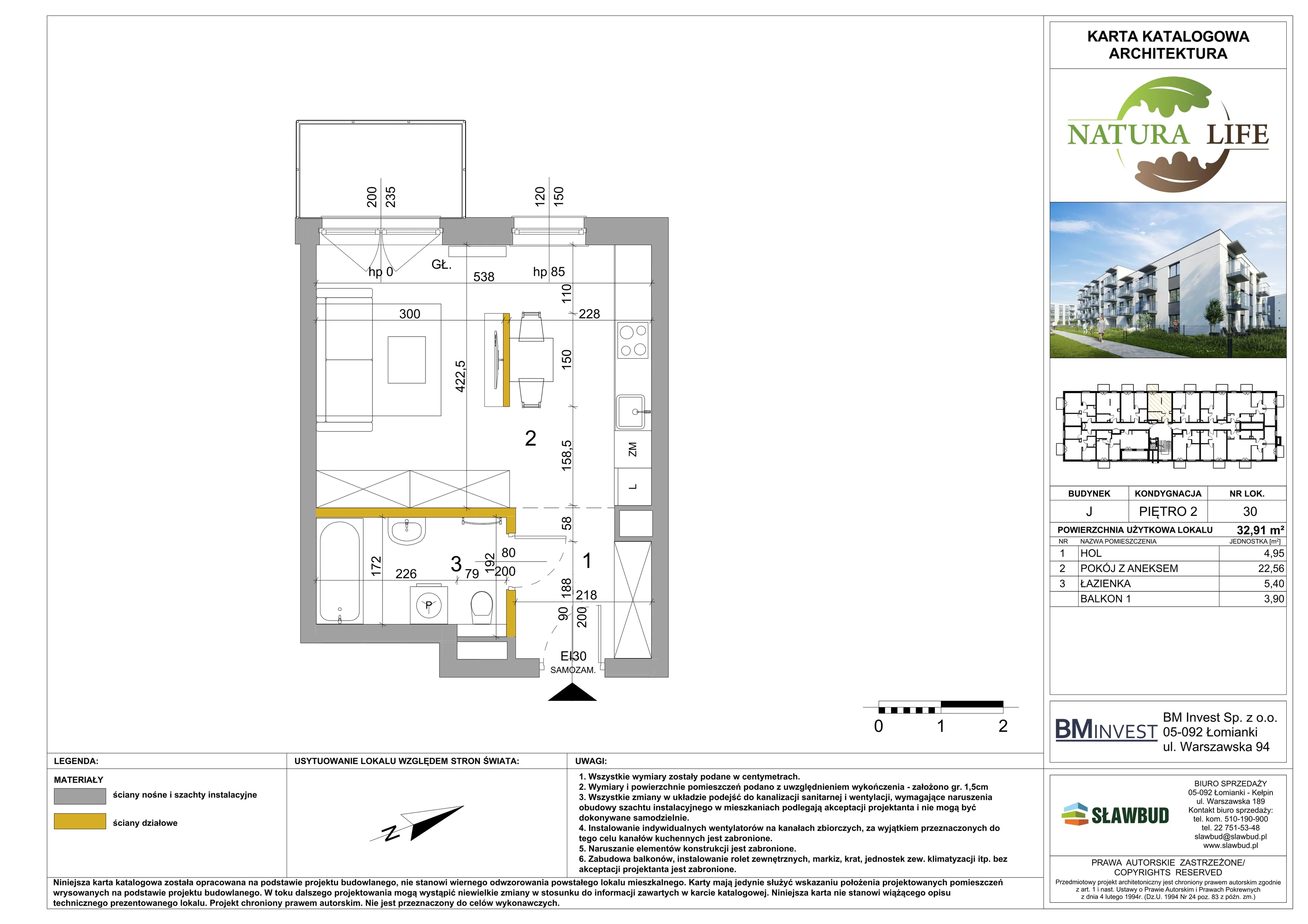 Mieszkanie 32,91 m², piętro 2, oferta nr J30, Osiedle Natura Life - Etap II, Łomianki, ul. Wiślana