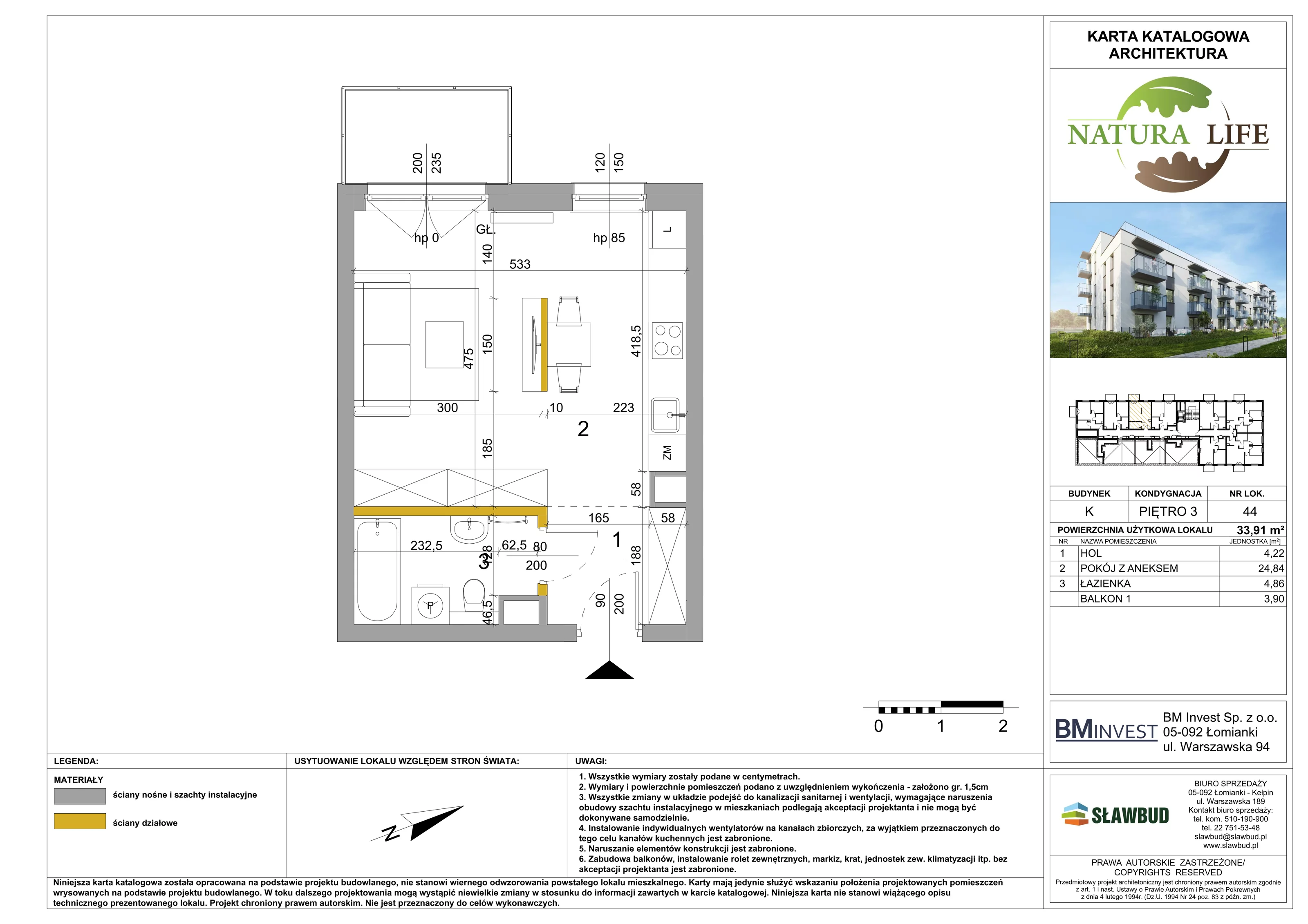 Mieszkanie 33,91 m², piętro 3, oferta nr K44, Osiedle Natura Life - Etap II, Łomianki, ul. Wiślana