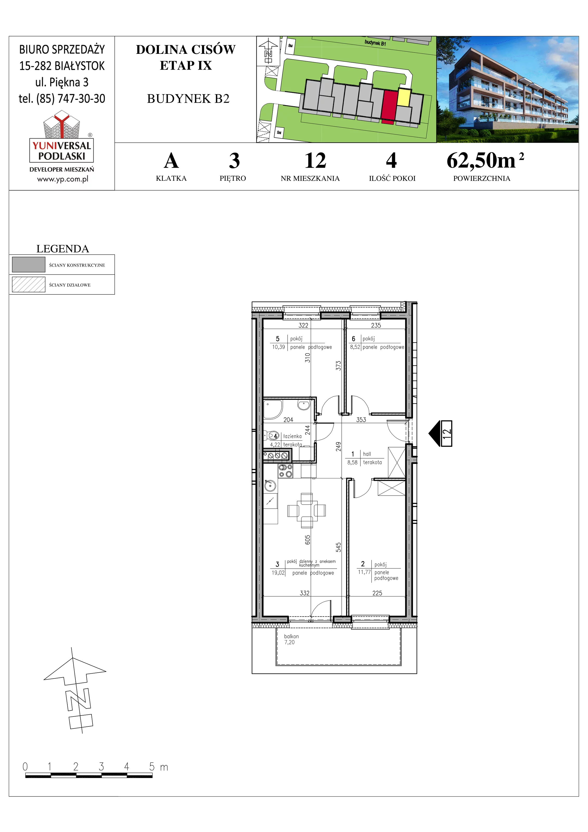 Mieszkanie 62,50 m², piętro 3, oferta nr B2-12, Osiedle Dolina Cisów - Etap IX, Wasilków, ul. Nadawki