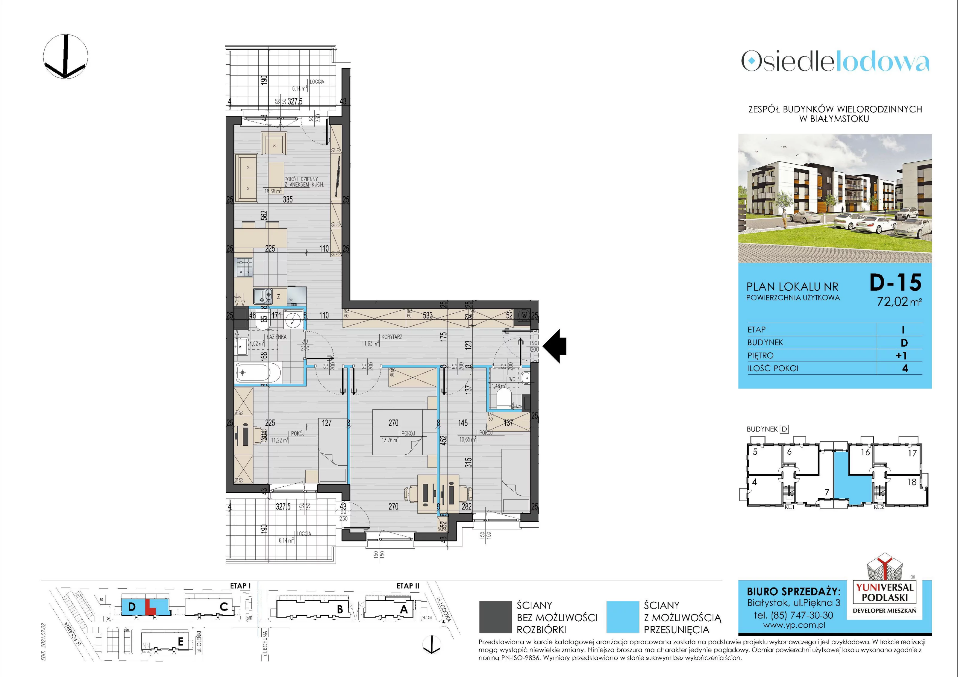 Mieszkanie 72,02 m², piętro 1, oferta nr 15/D, Osiedle Lodowa I - gotowe w tym roku, Białystok, Zawady, ul. Lodowa