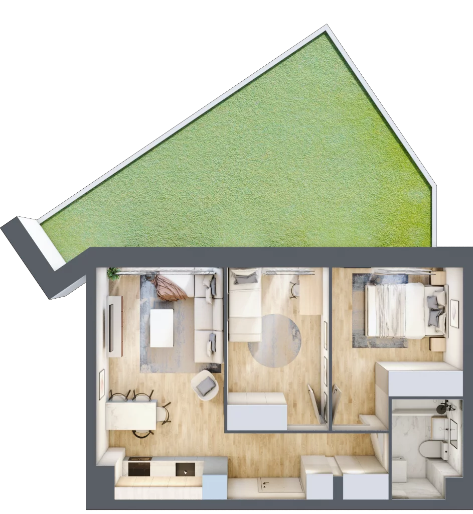 3 pokoje, mieszkanie 46,98 m², parter, oferta nr 5, Perła Śródmieścia, Białystok, Centrum, ul. Proletariacka