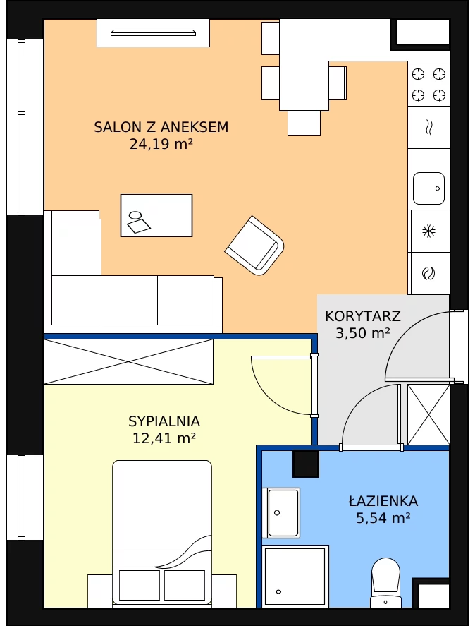 Zalety mieszkania 45.64 m², 49