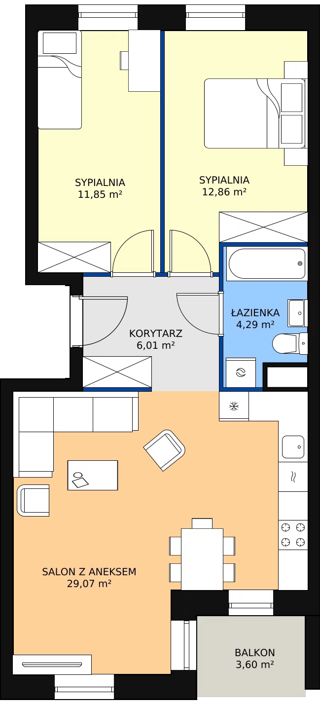 Zalety mieszkania 64.08 m², 64