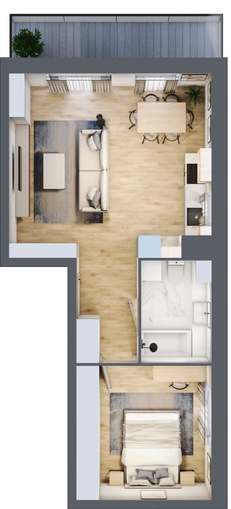 2 pokoje, mieszkanie 50,85 m², parter, oferta nr B1/55, Huzar B1 i B2, Białystok, Bacieczki, ul. Hugona Kołłątaja / kpt. Kazimierza Kamieńskiego