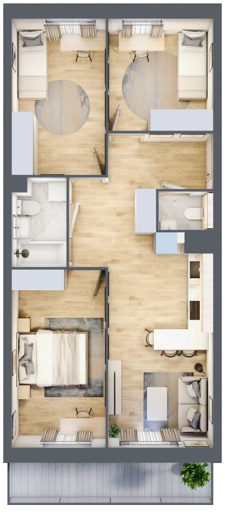 4 pokoje, mieszkanie 67,91 m², piętro 1, oferta nr B2/7, Huzar B1 i B2, Białystok, Bacieczki, ul. Hugona Kołłątaja / kpt. Kazimierza Kamieńskiego