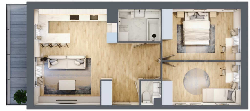 3 pokoje, mieszkanie 67,81 m², piętro 2, oferta nr B2/9, Huzar B1 i B2, Białystok, Bacieczki, ul. Hugona Kołłątaja / kpt. Kazimierza Kamieńskiego