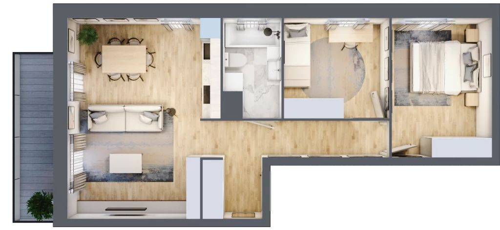 3 pokoje, mieszkanie 61,51 m², piętro 1, oferta nr B2/32, Huzar B1 i B2, Białystok, Bacieczki, ul. Hugona Kołłątaja / kpt. Kazimierza Kamieńskiego