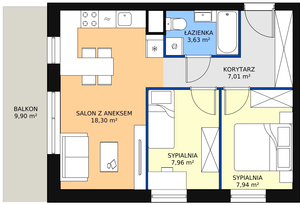 Zalety mieszkania 44.84 m², 1