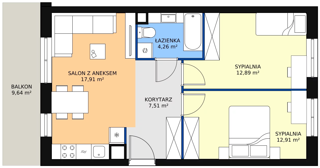 Zalety mieszkania 55.48 m², 38