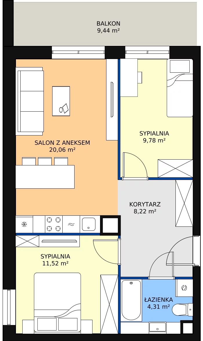 Zalety mieszkania 53.89 m², 48