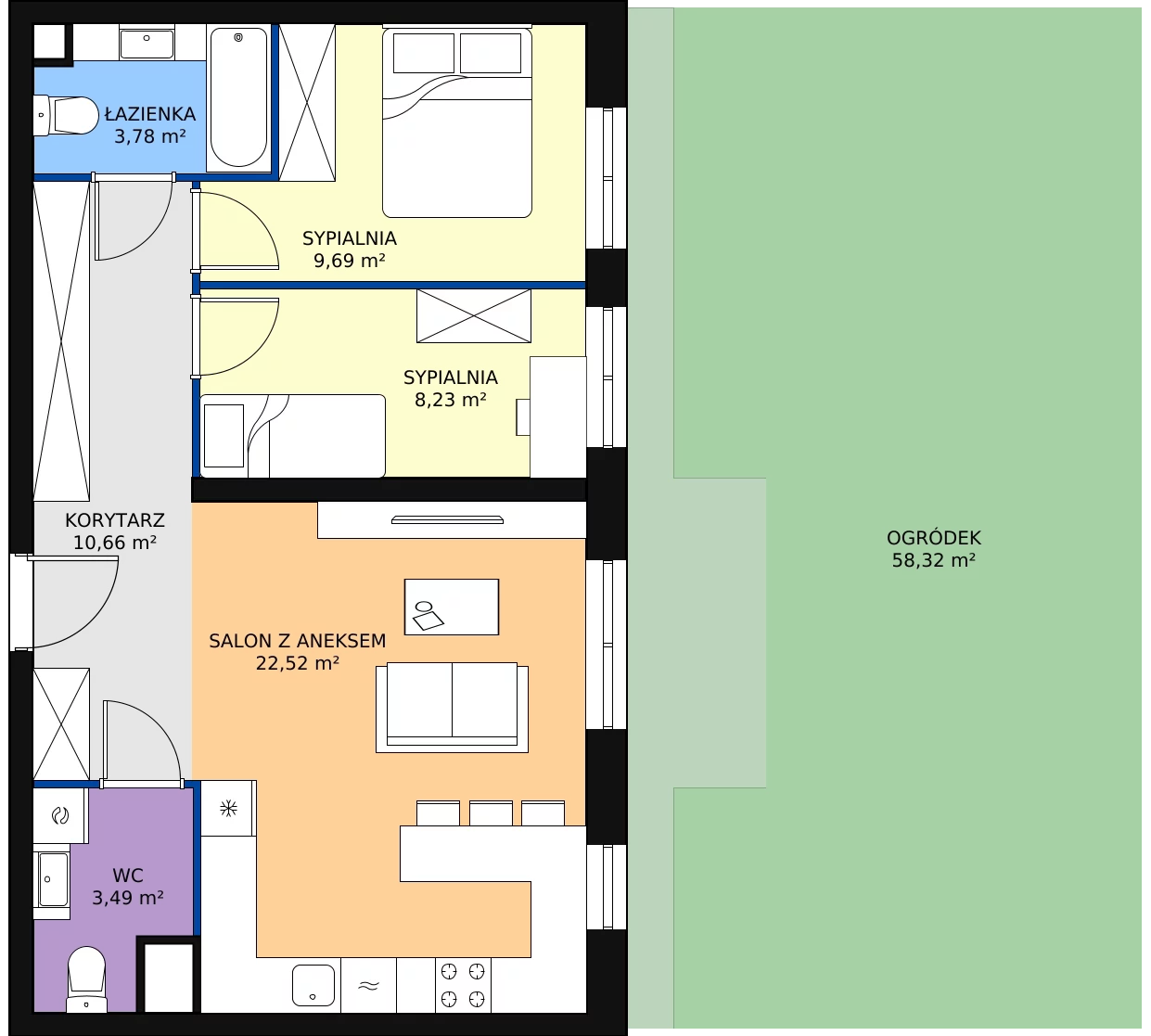 Zalety mieszkania 58.37 m², 50